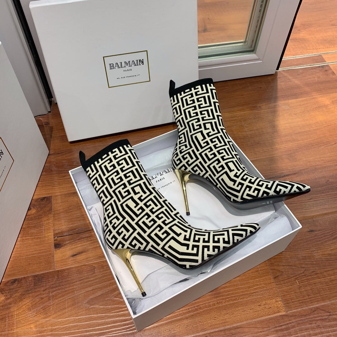 Черевики BALMAIN 26S 105 мм у чорно-світло-бежевому кольорі (стиль Flyknit 9)
