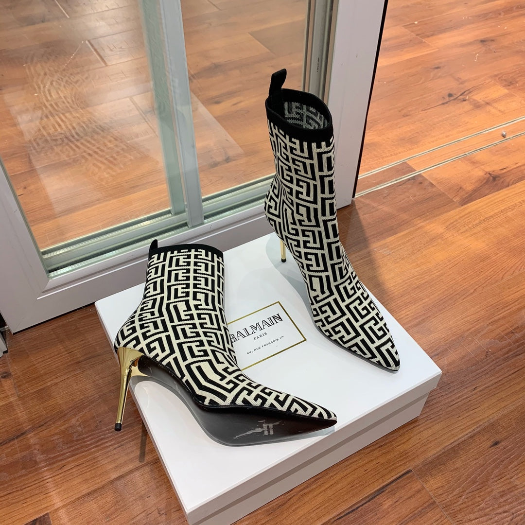 Черевики BALMAIN 26S 105 мм у чорно-світло-бежевому кольорі (стиль Flyknit 9)