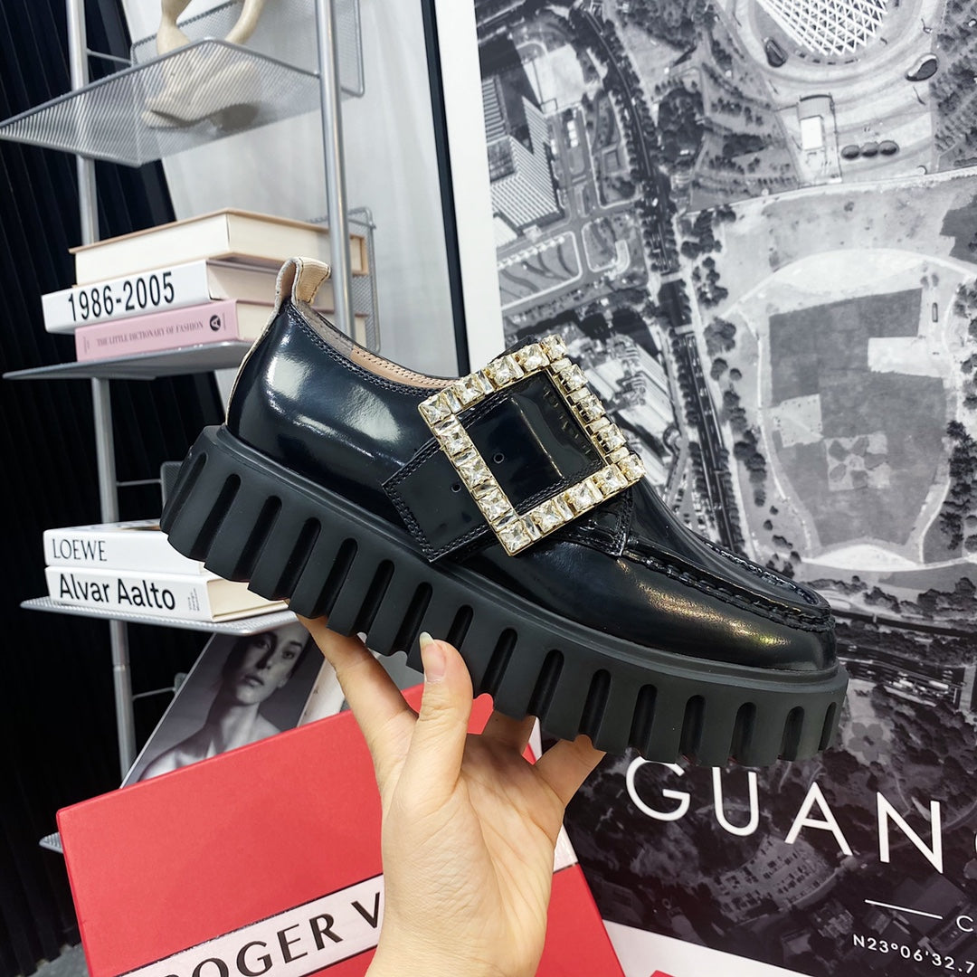 VIV' RANGERS LOAFERS IN BLACK SHINY CALFSKIN WITH CRYSTAL BUCKLE ON THE SIDE OF THE TONGUE - 35