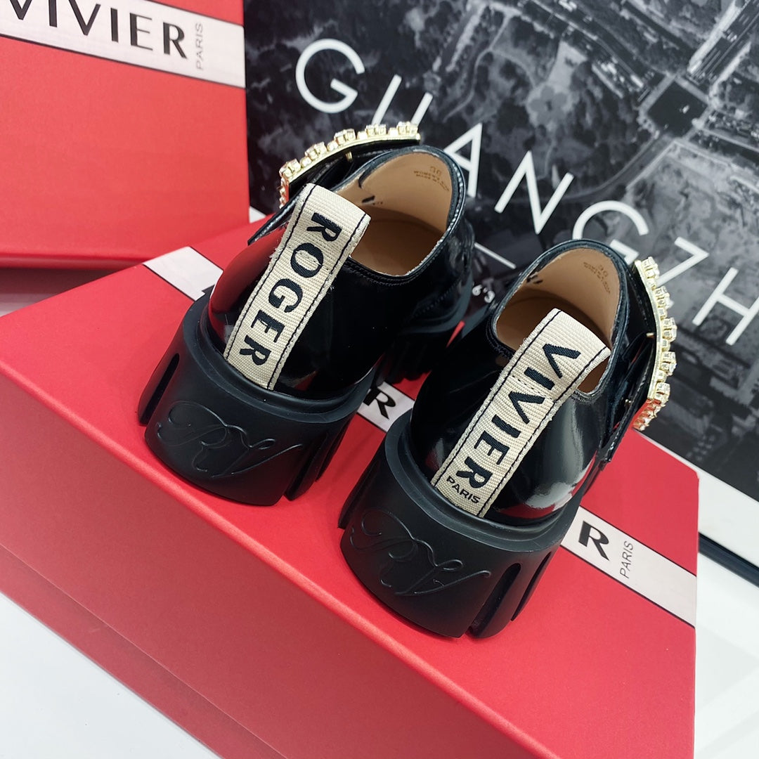 VIV' RANGERS LOAFERS IN BLACK SHINY CALFSKIN WITH CRYSTAL BUCKLE ON THE SIDE OF THE TONGUE - 35