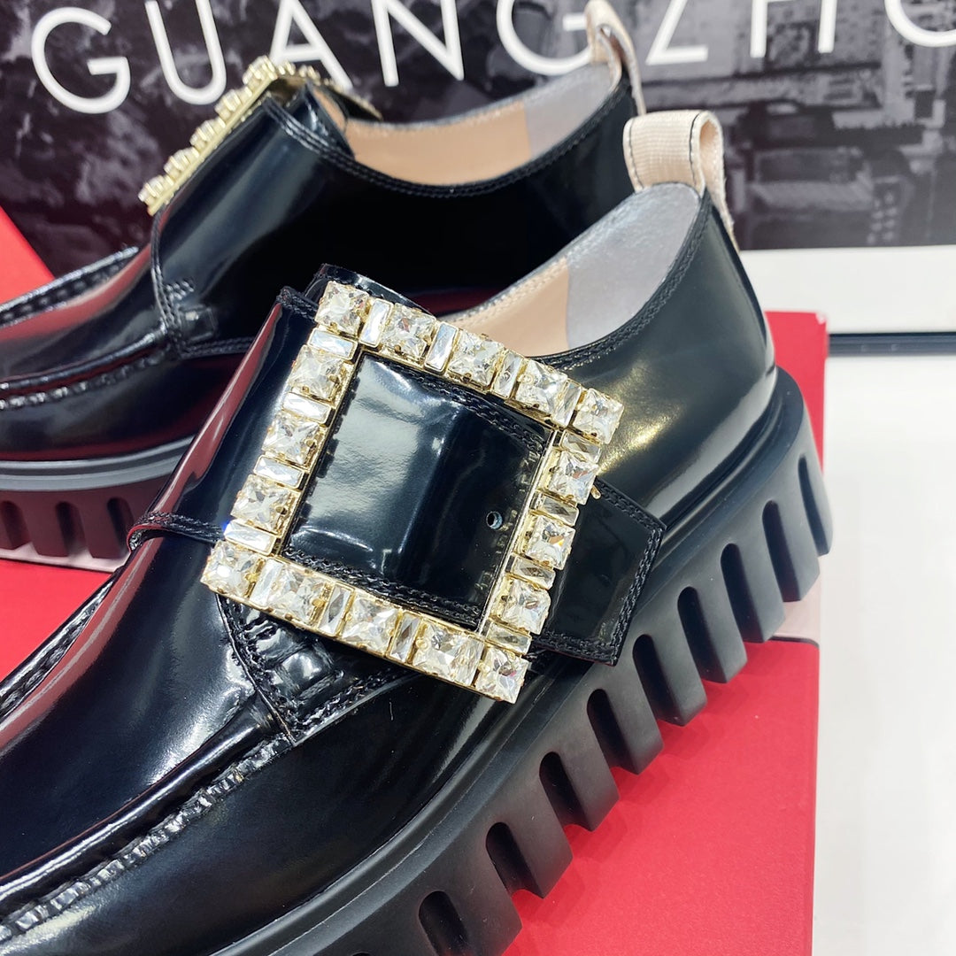 VIV' RANGERS LOAFERS IN BLACK SHINY CALFSKIN WITH CRYSTAL BUCKLE ON THE SIDE OF THE TONGUE - 35