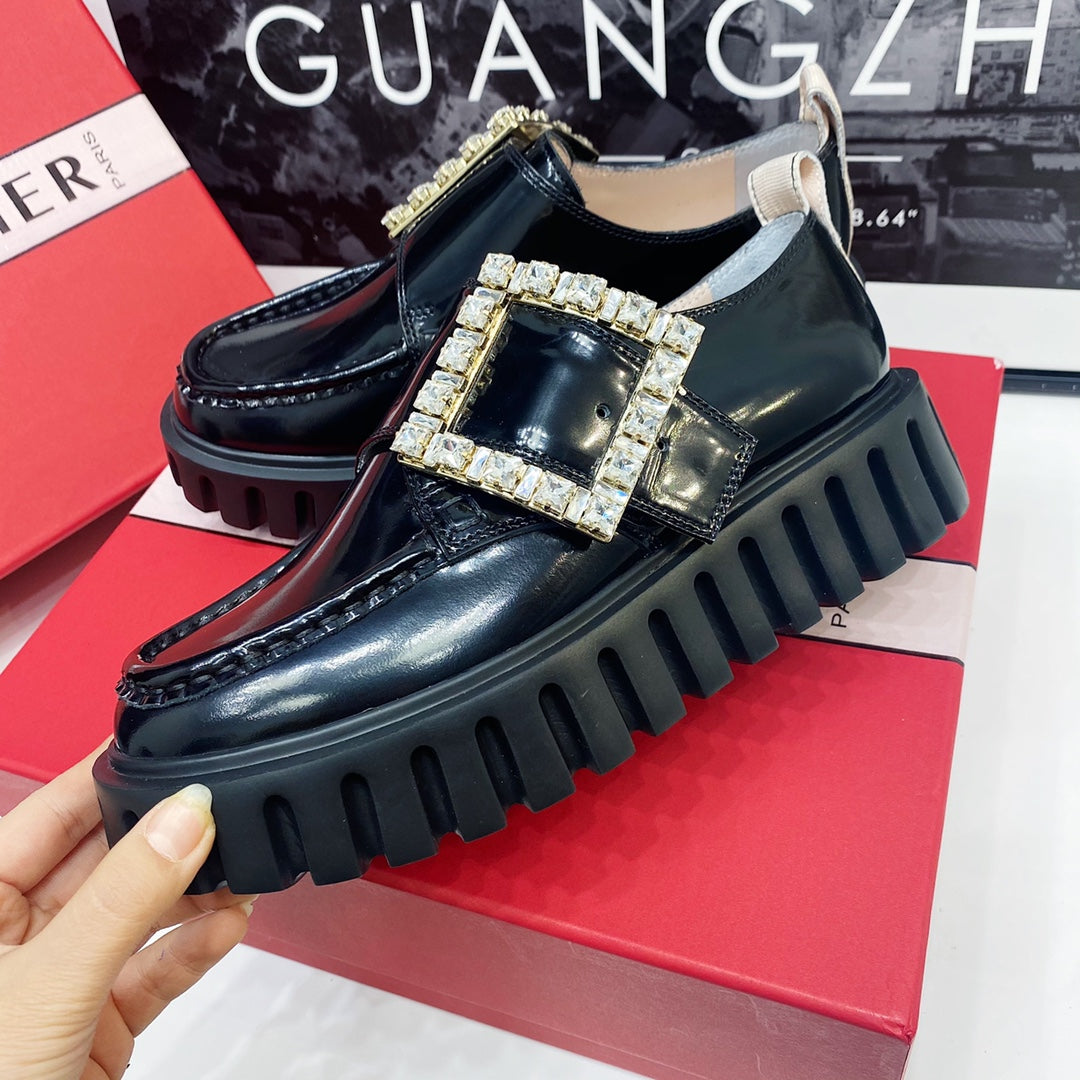 VIV' RANGERS LOAFERS IN BLACK SHINY CALFSKIN WITH CRYSTAL BUCKLE ON THE SIDE OF THE TONGUE - 35