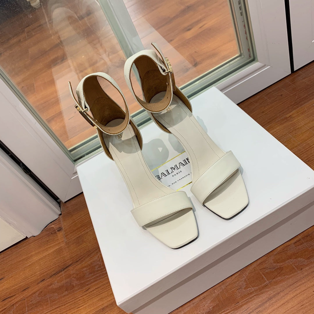 BALMAIN 25S THIN STRAP HIGH HEELS 105MM IN IVORY CALFSKIN GOLD HARDWARE - 35