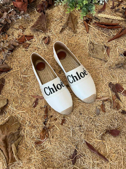 ЕСПАДРИЛЬЇ-ЛОФЕРИ CHLOÉ 26S З БІЛОЇ ТЕЛЯЧОЇ ШКІРИ ТА ПОЛОТНА