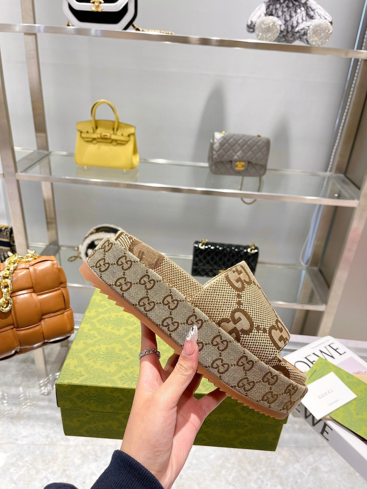 LV MONOGRAM THICK PLATFORM SANDALS IN BEIGE CANVAS - 35