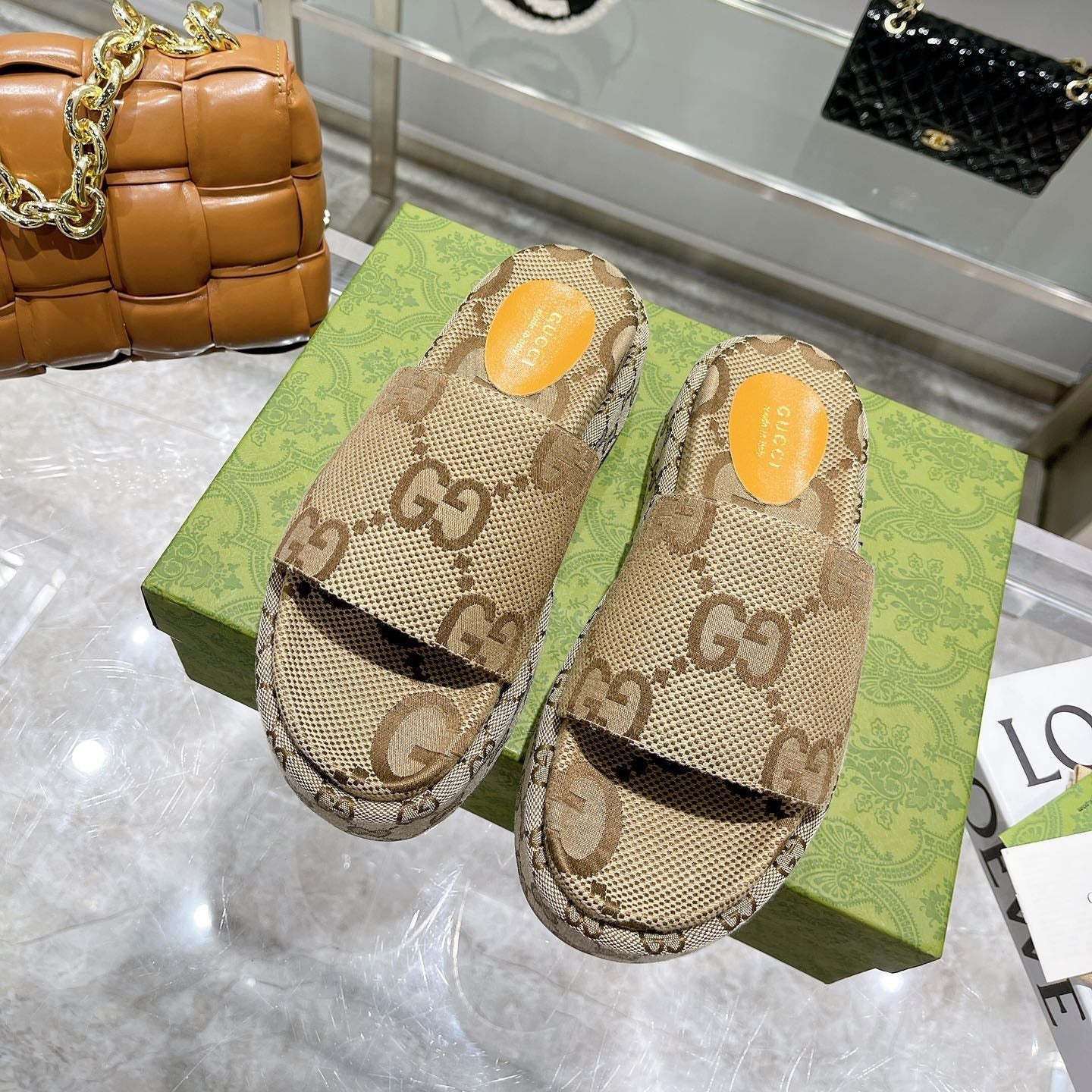 LV MONOGRAM THICK PLATFORM SANDALS IN BEIGE CANVAS - 35