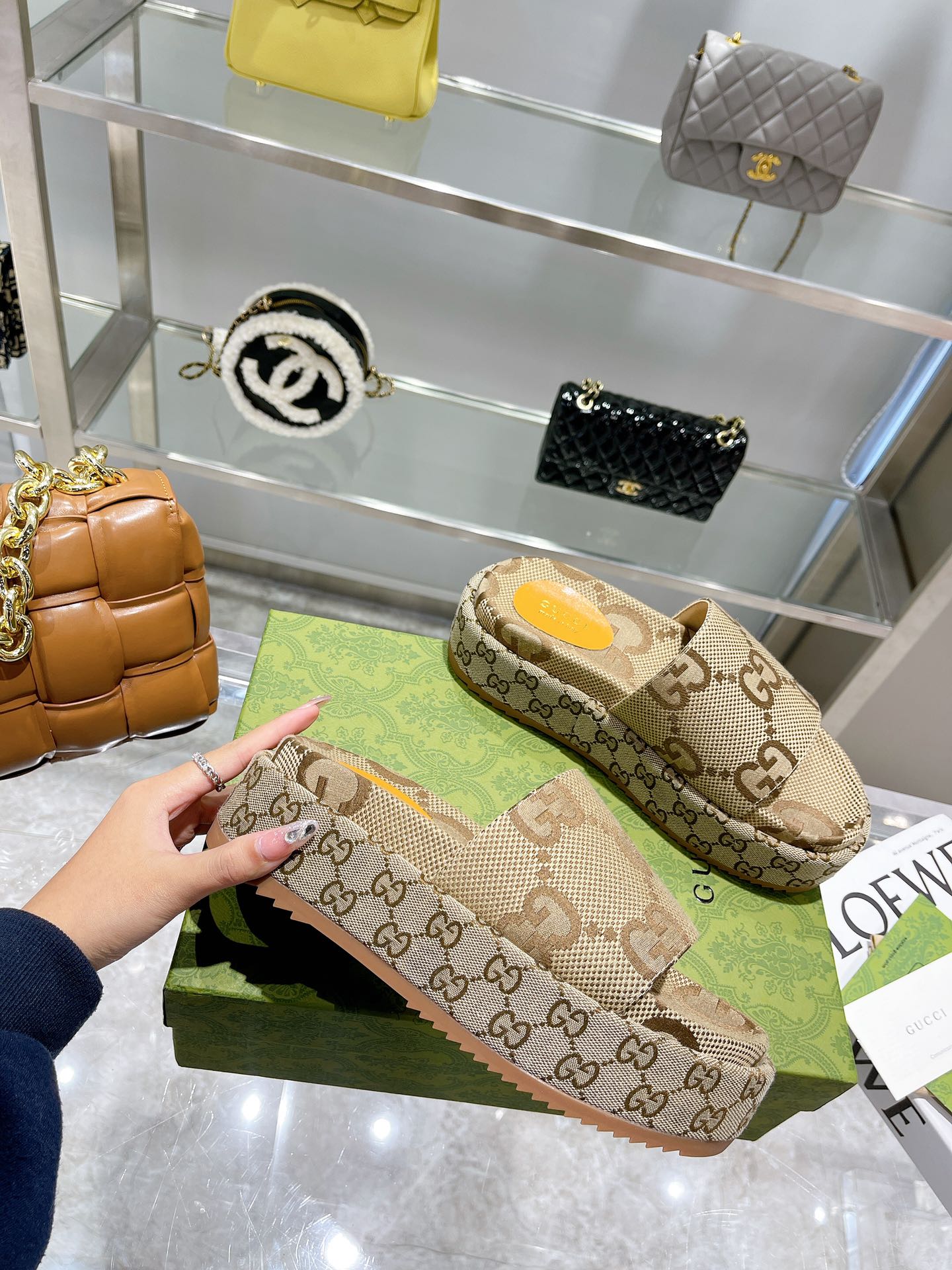 LV MONOGRAM THICK PLATFORM SANDALS IN BEIGE CANVAS - 35