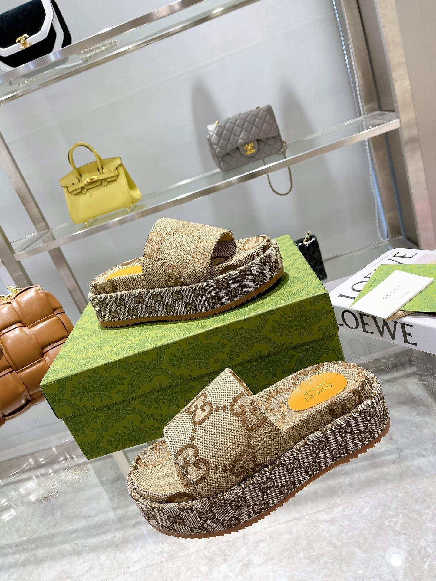 LV MONOGRAM THICK PLATFORM SANDALS IN BEIGE CANVAS - 35