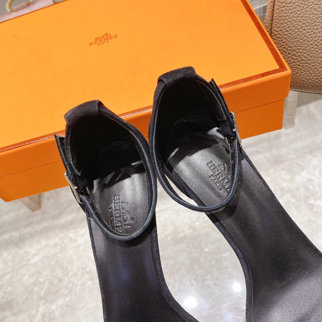 PREMIERE 70 SANDAL IN BLACK SUEDE WITH RHINSTONES - 35