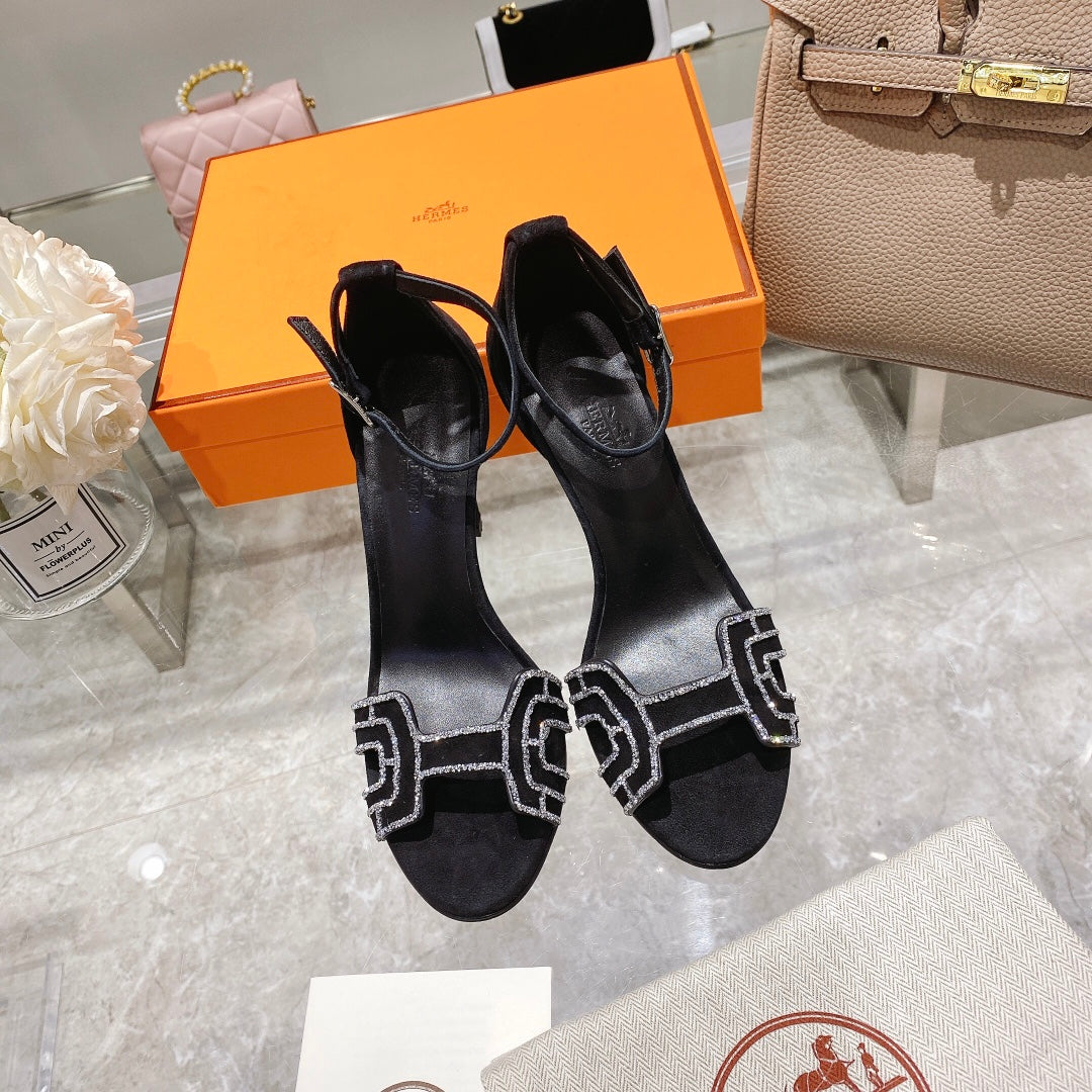 PREMIERE 105 SANDAL IN BLACK SUEDE WITH RHINSTONES - 35
