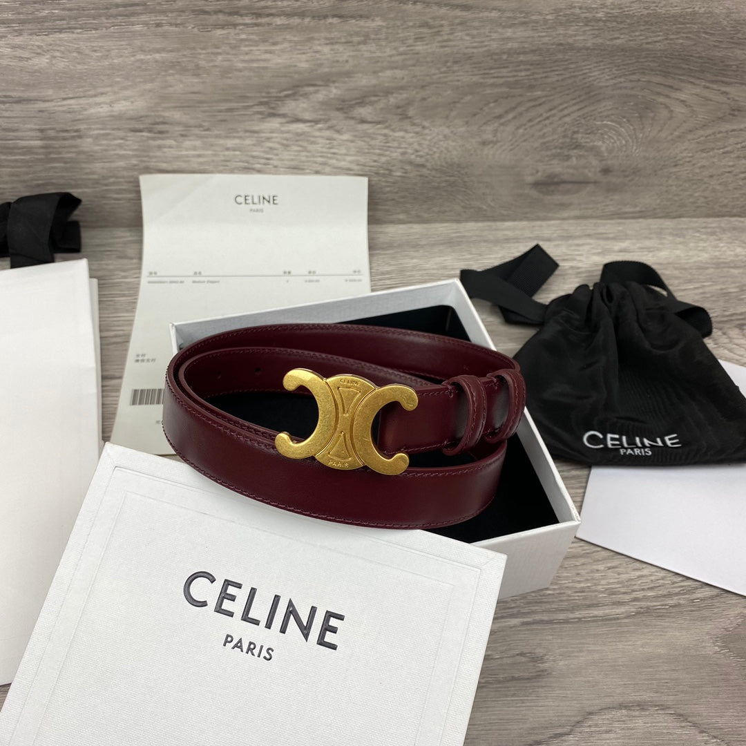 CL MEDIUM 25 MM TRIOMPHE BELT IN WINE RED LEATHER GOLD HARDWARE - 30