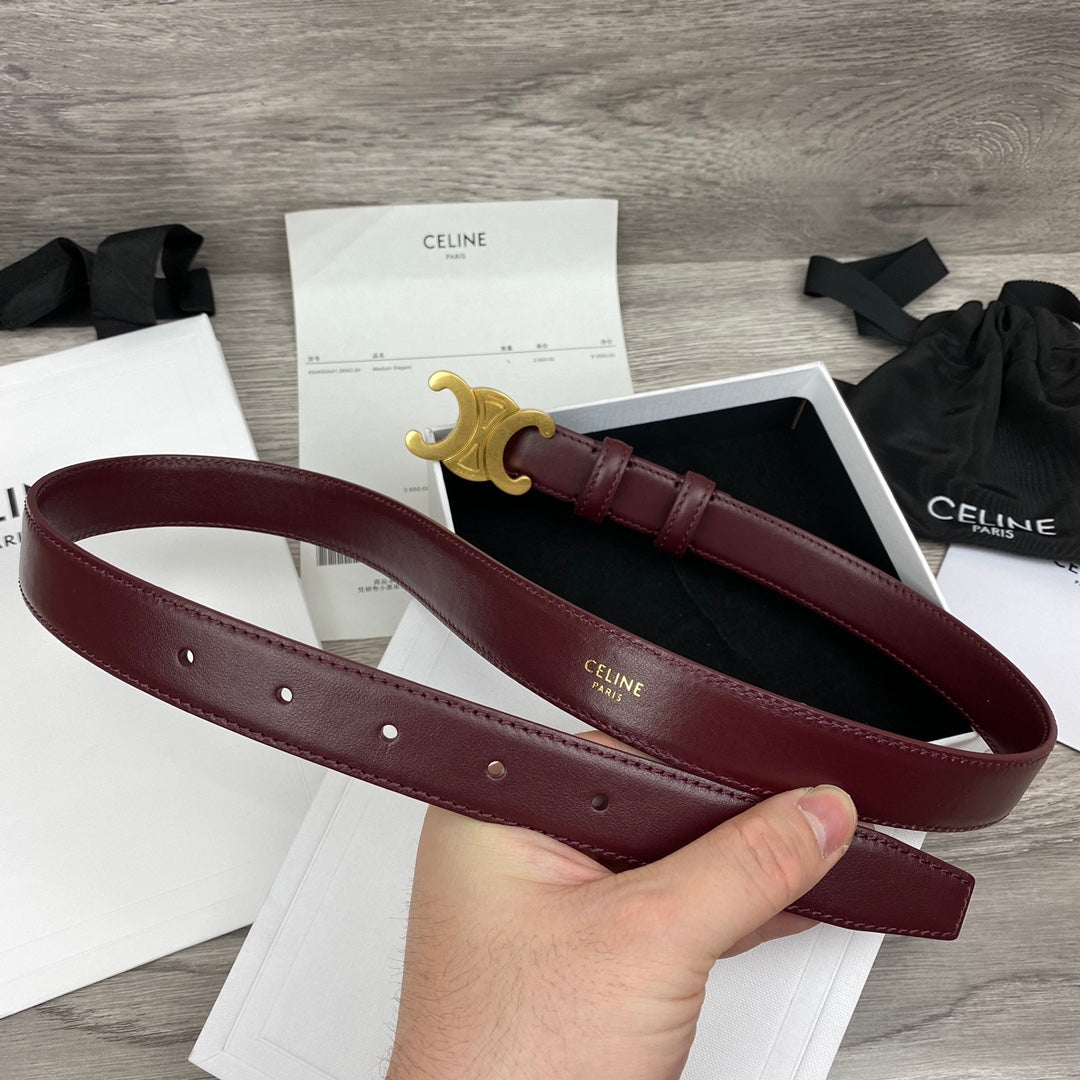 CL MEDIUM 25 MM TRIOMPHE BELT IN WINE RED LEATHER GOLD HARDWARE - 30