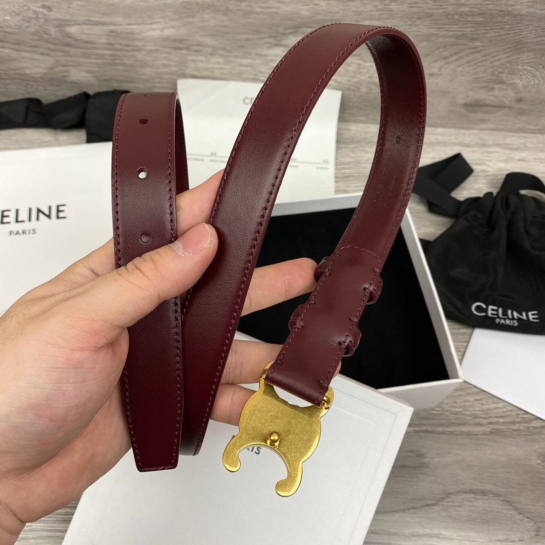 CL MEDIUM 25 MM TRIOMPHE BELT IN WINE RED LEATHER GOLD HARDWARE - 30