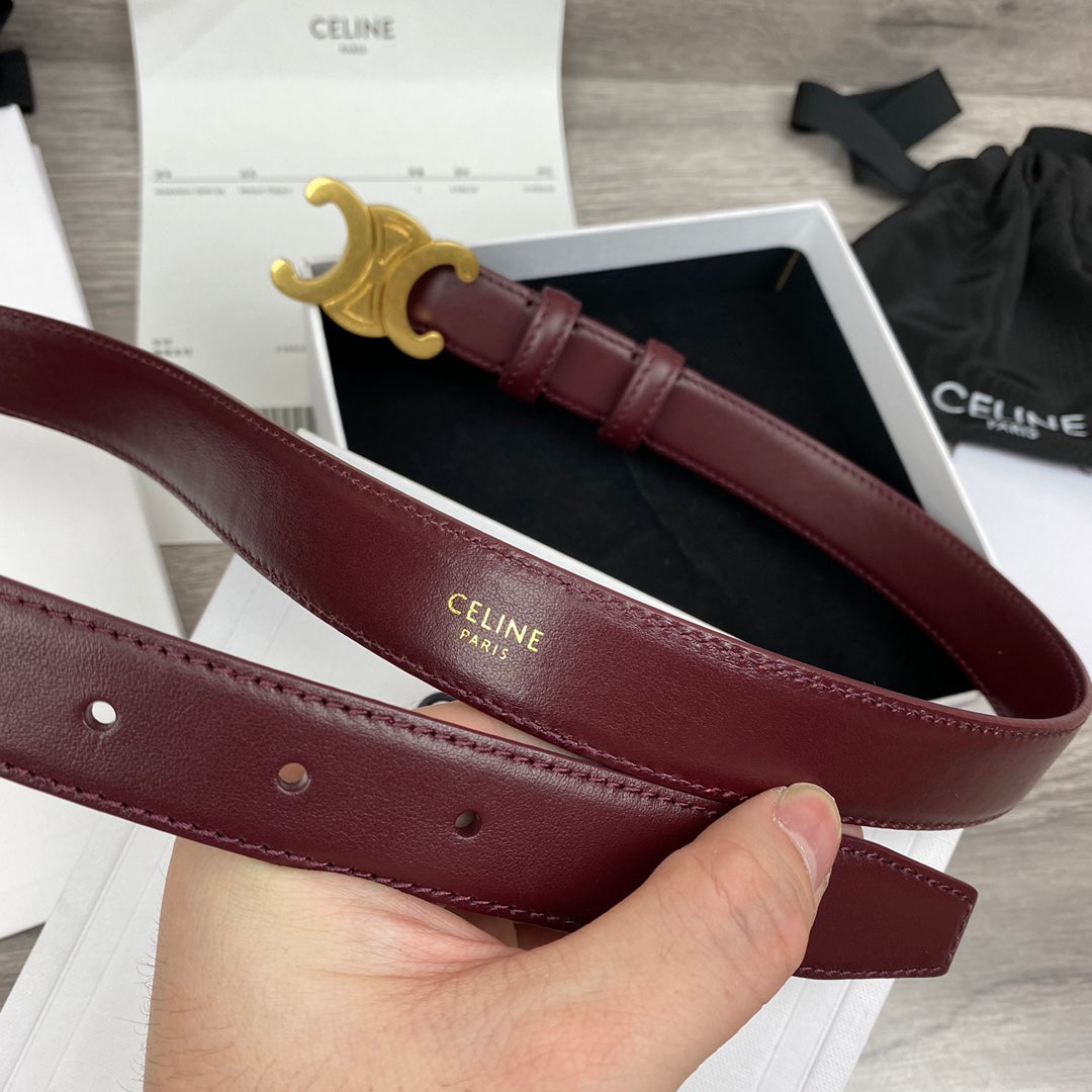 CL MEDIUM 25 MM TRIOMPHE BELT IN WINE RED LEATHER GOLD HARDWARE - 30