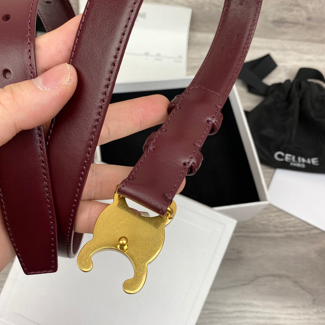 CL MEDIUM 25 MM TRIOMPHE BELT IN WINE RED LEATHER GOLD HARDWARE - 30