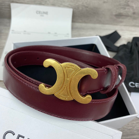 CL MEDIUM 25 MM TRIOMPHE BELT IN WINE RED LEATHER GOLD HARDWARE - 30