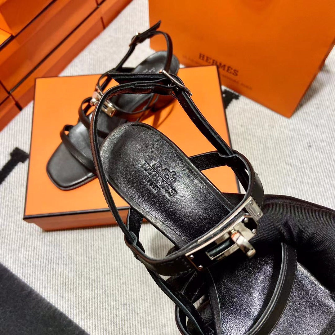 MID - SANDAL BLACK CALFSKIN - 35