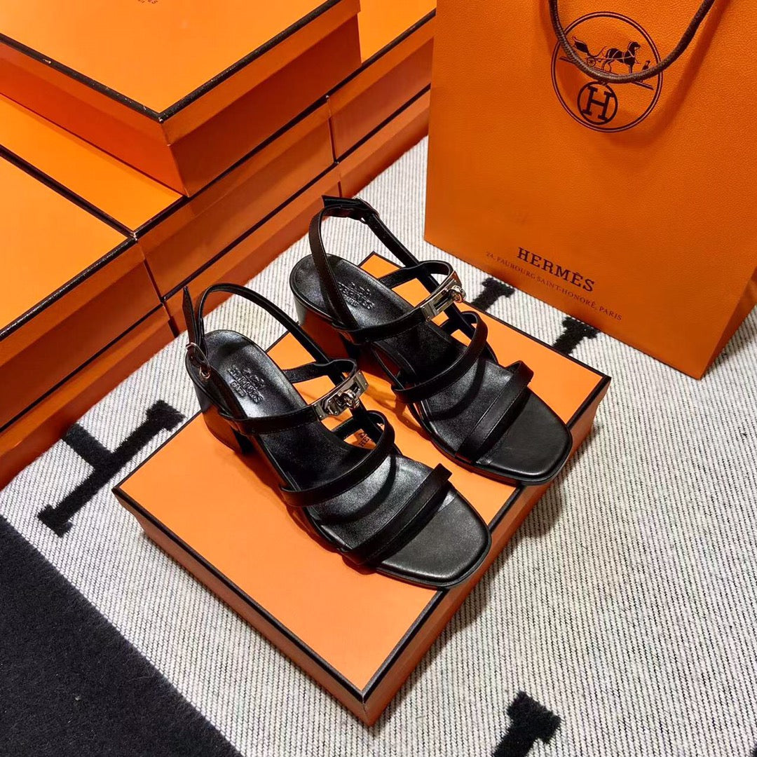 MID - SANDAL BLACK CALFSKIN - 35