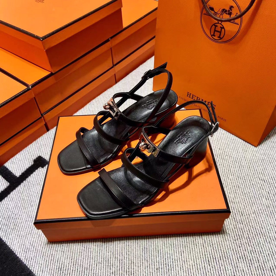 MID - SANDAL BLACK CALFSKIN - 35