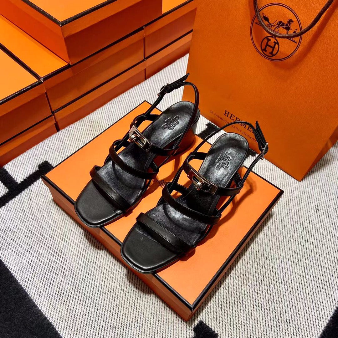 MID - SANDAL BLACK CALFSKIN - 35