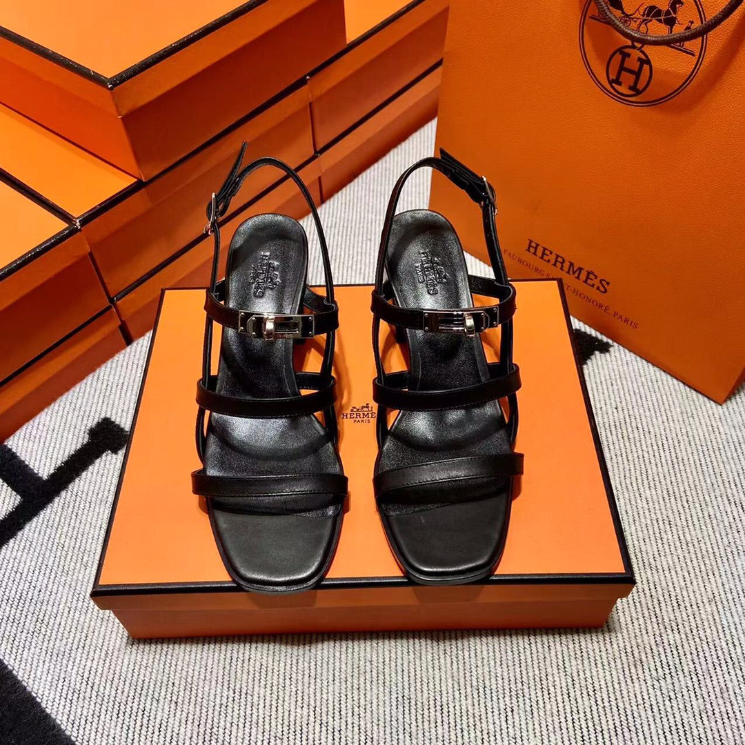 MID - SANDAL BLACK CALFSKIN - 35