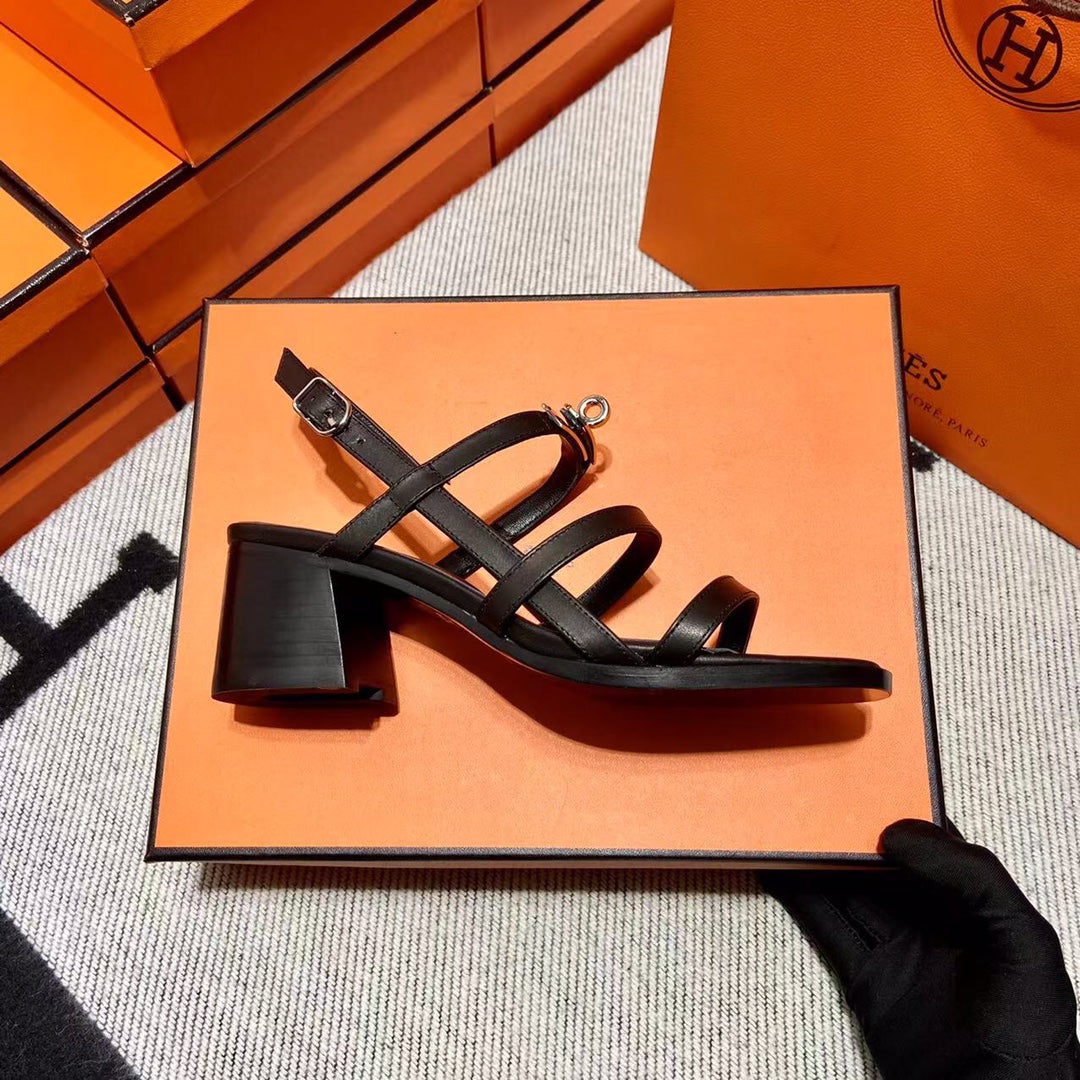 MID - SANDAL BLACK CALFSKIN - 35