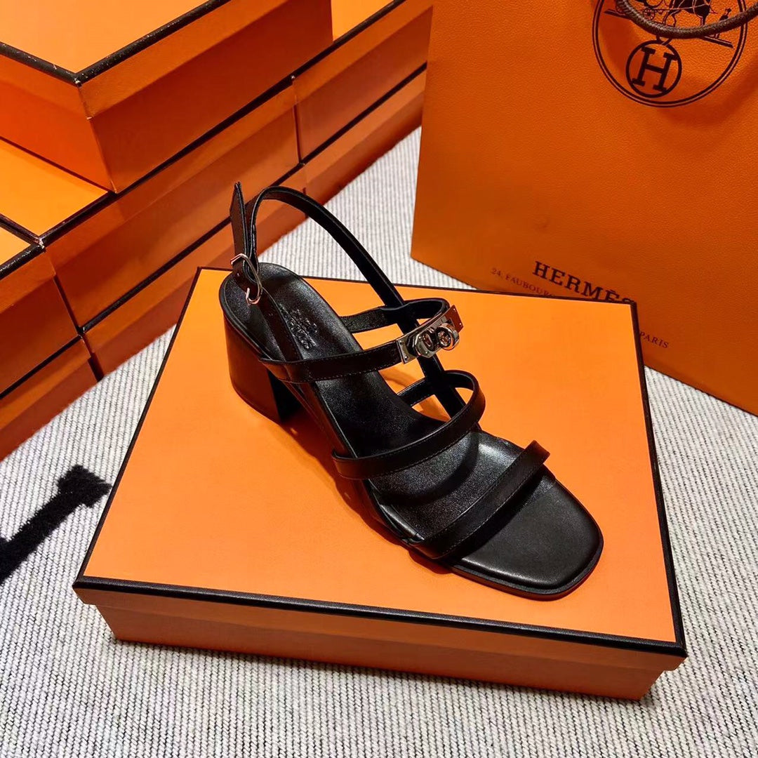 MID - SANDAL BLACK CALFSKIN - 35