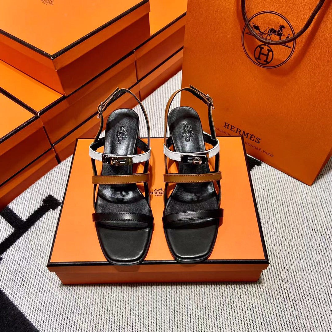 MID - SANDAL BLACK MIX WHITE MIX TAWNY CALFSKIN - 35