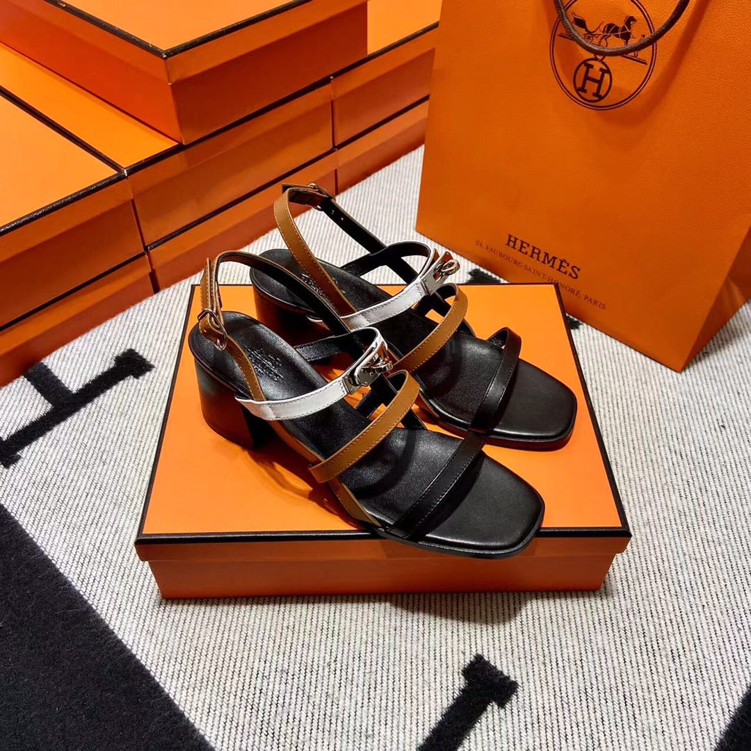 MID - SANDAL BLACK MIX WHITE MIX TAWNY CALFSKIN - 35