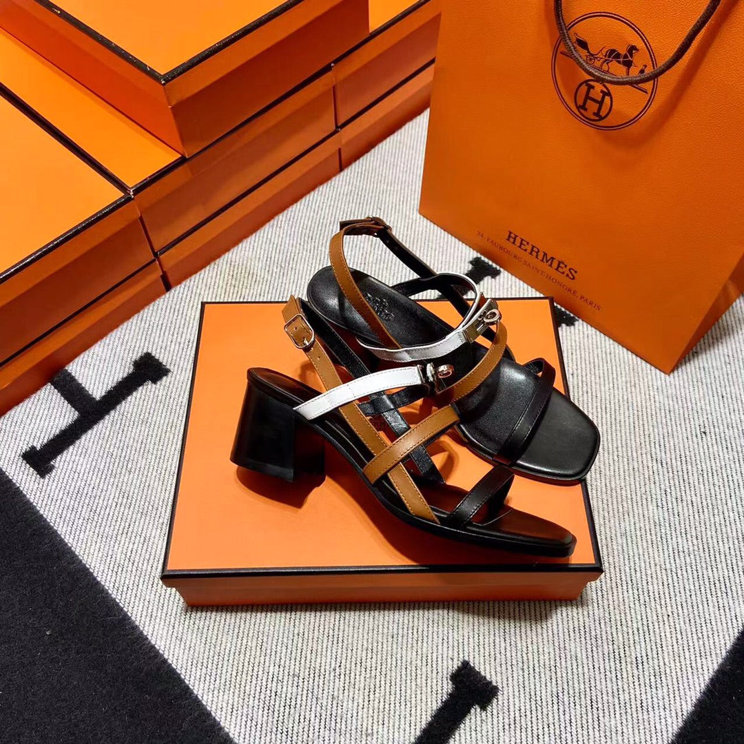 MID - SANDAL BLACK MIX WHITE MIX TAWNY CALFSKIN - 35