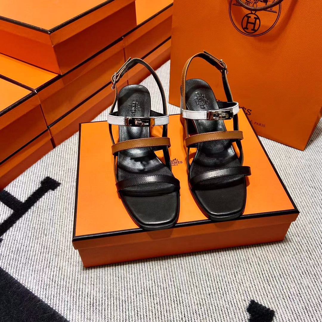 MID - SANDAL BLACK MIX WHITE MIX TAWNY CALFSKIN - 35