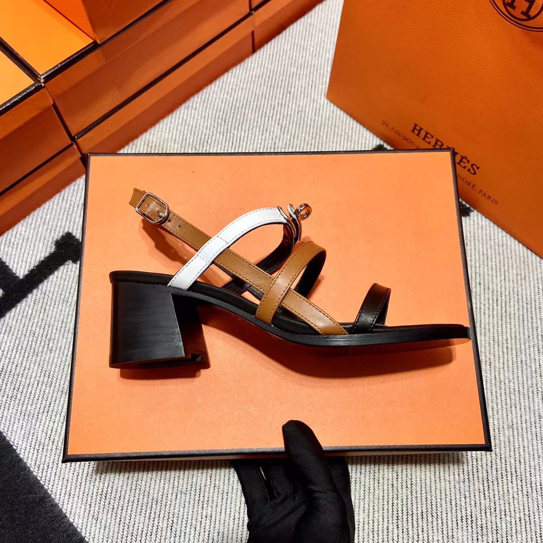 MID - SANDAL BLACK MIX WHITE MIX TAWNY CALFSKIN - 35