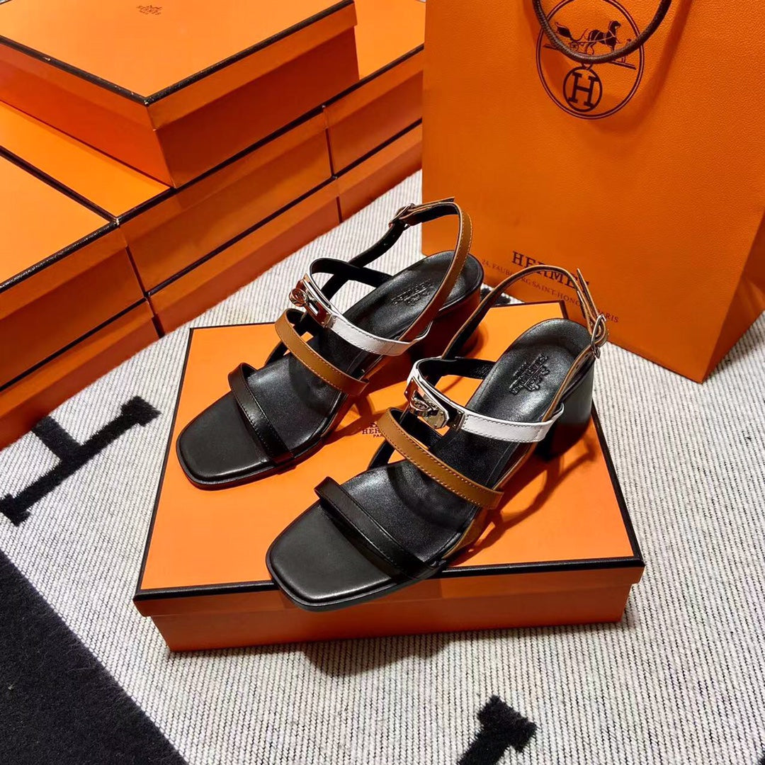 MID - SANDAL BLACK MIX WHITE MIX TAWNY CALFSKIN - 35