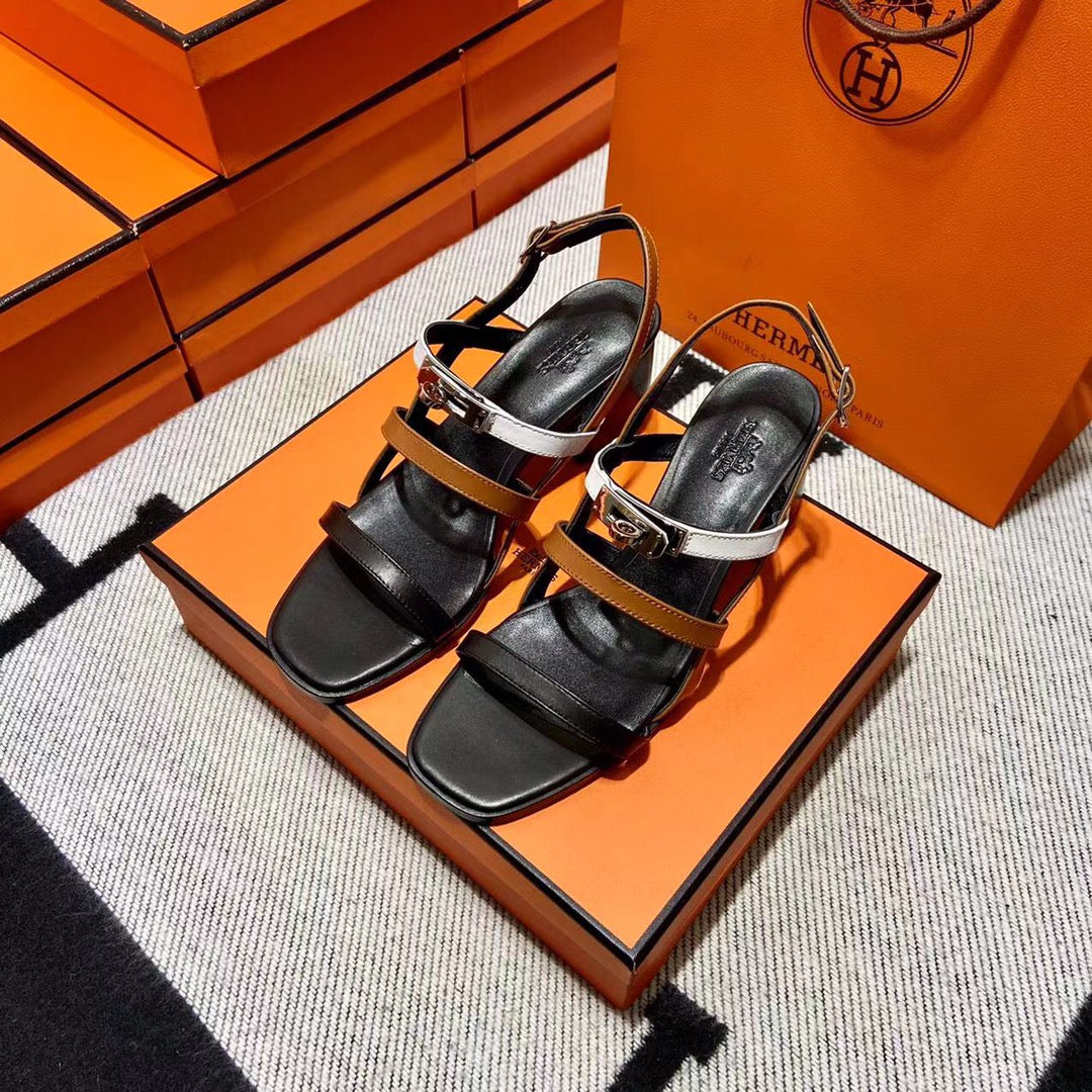 MID - SANDAL BLACK MIX WHITE MIX TAWNY CALFSKIN - 35