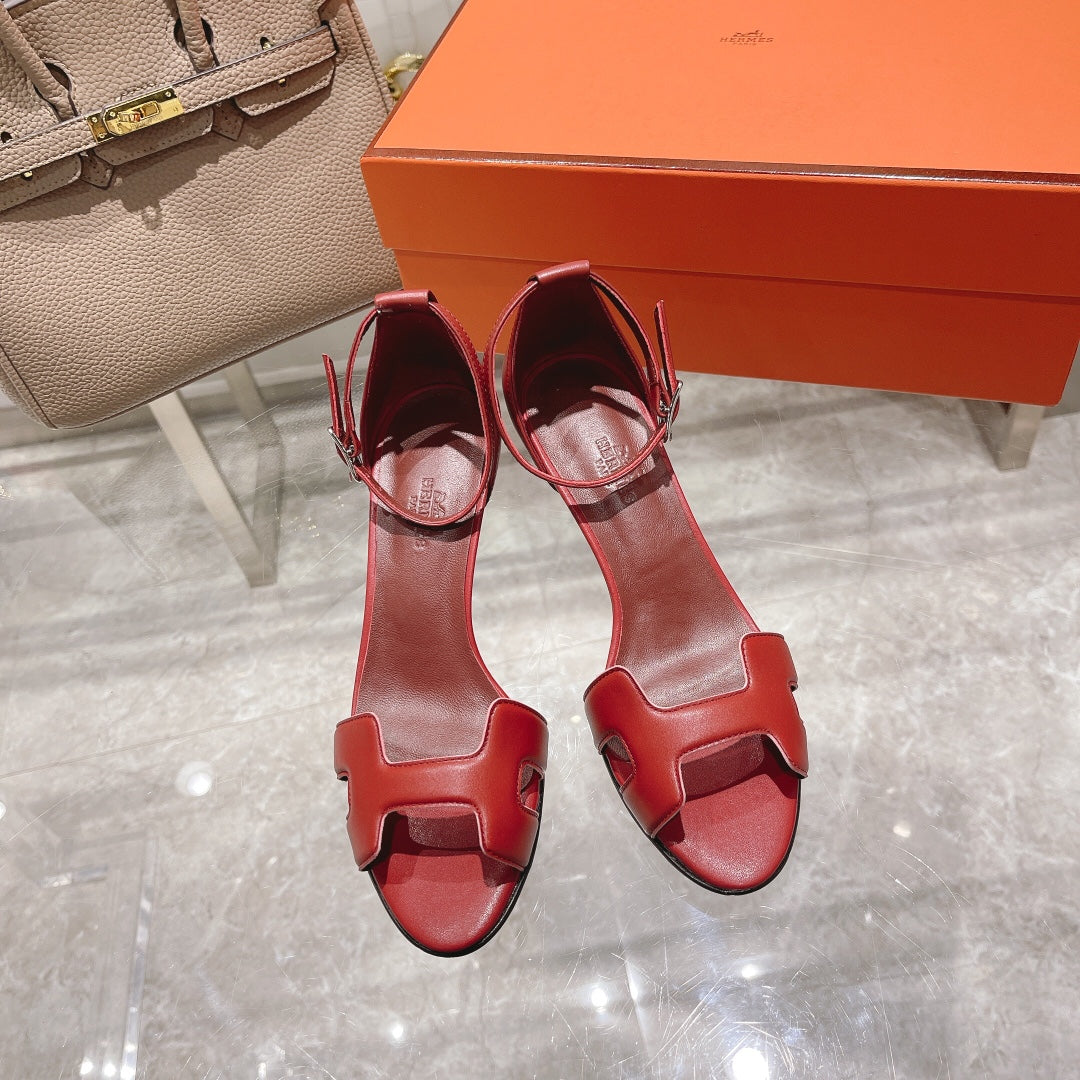 PREMIERE 70 SANDAL IN CHERRY RED CALFSKIN - 35