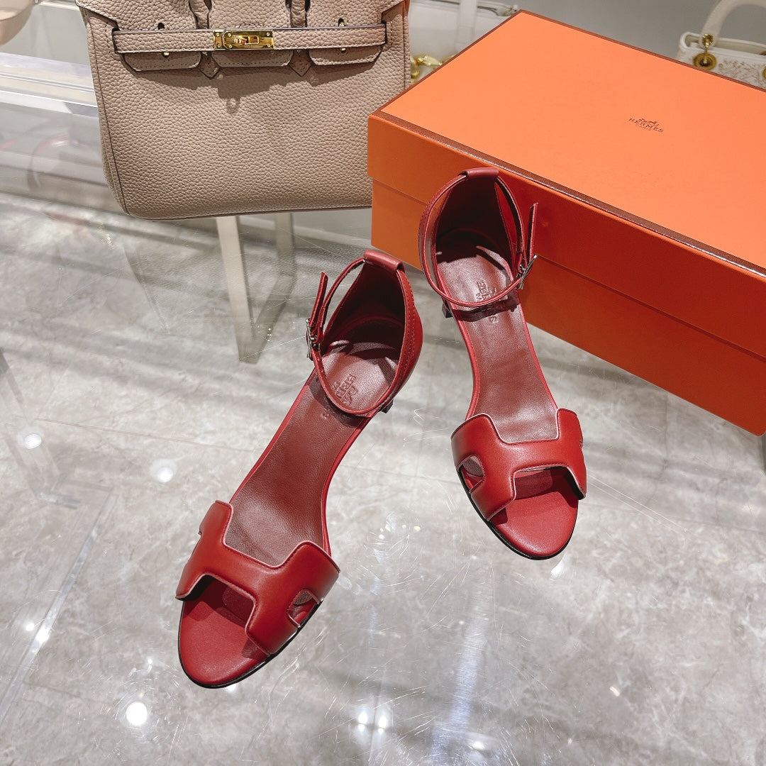 PREMIERE 70 SANDAL IN CHERRY RED CALFSKIN - 35