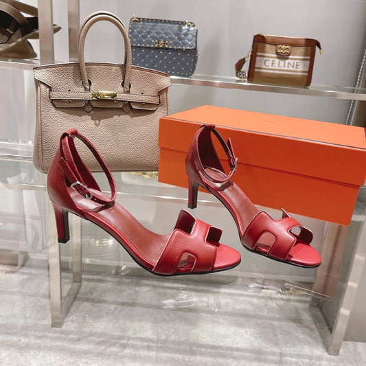 PREMIERE 70 SANDAL IN CHERRY RED CALFSKIN - 35