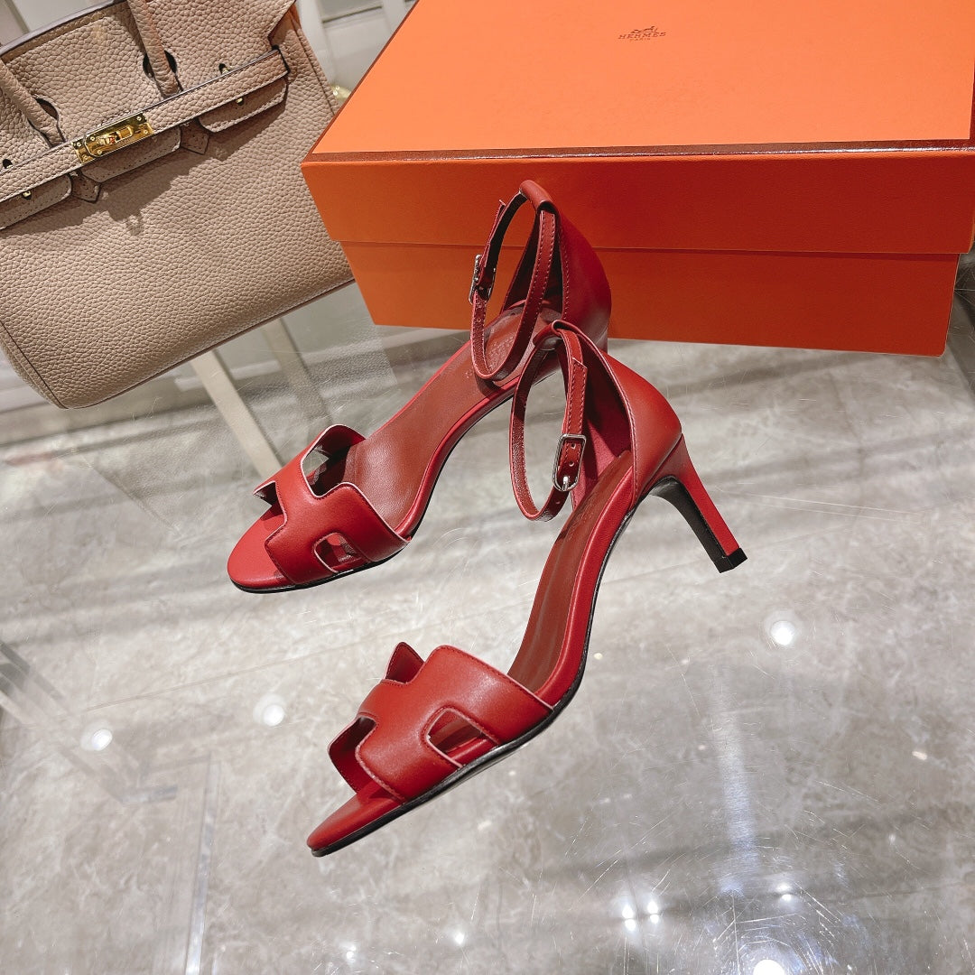 PREMIERE 70 SANDAL IN CHERRY RED CALFSKIN - 35