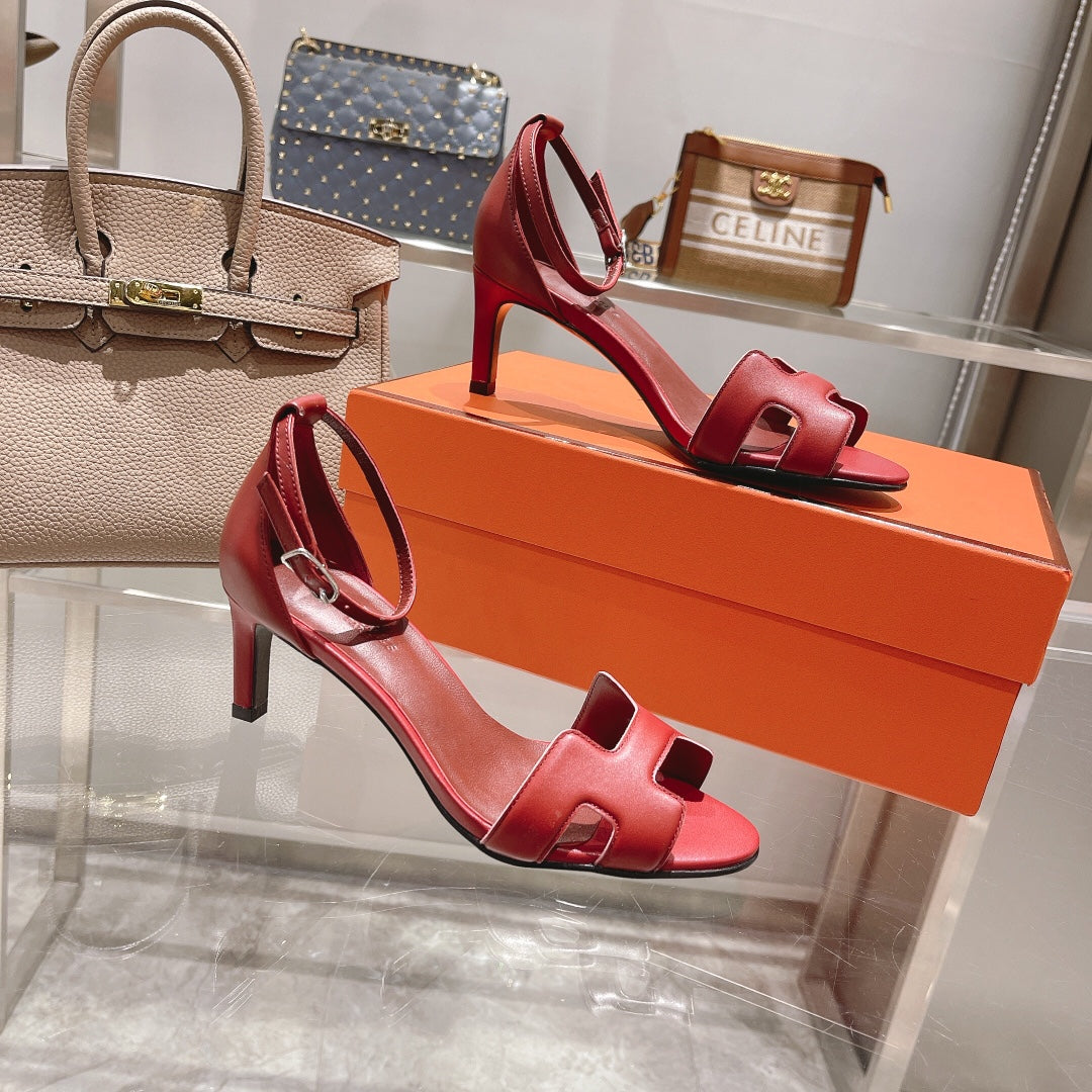 PREMIERE 70 SANDAL IN CHERRY RED CALFSKIN - 35