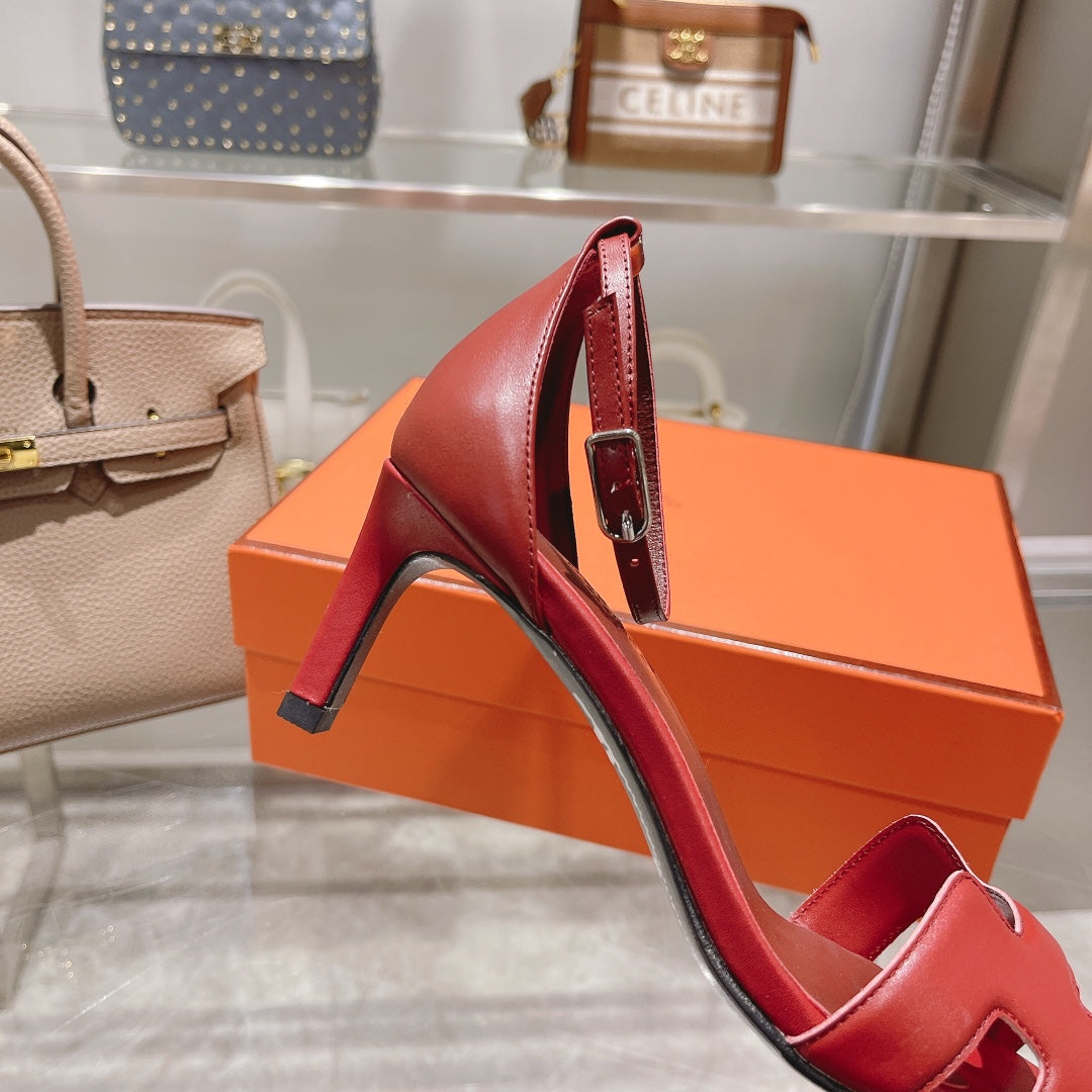 PREMIERE 70 SANDAL IN CHERRY RED CALFSKIN - 35