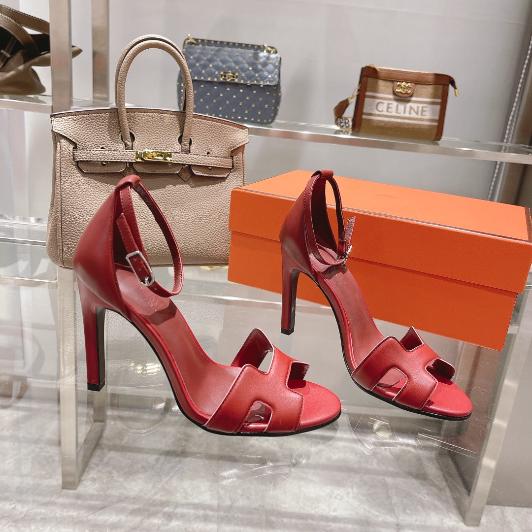 PREMIERE 115 SANDAL IN CHERRY RED CALFSKIN - 35