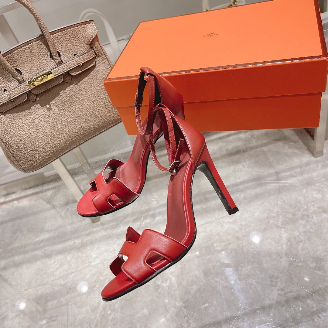 PREMIERE 115 SANDAL IN CHERRY RED CALFSKIN - 35