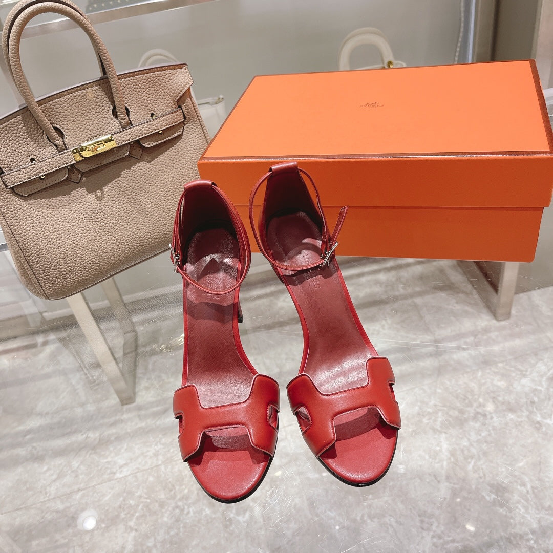 PREMIERE 115 SANDAL IN CHERRY RED CALFSKIN - 35