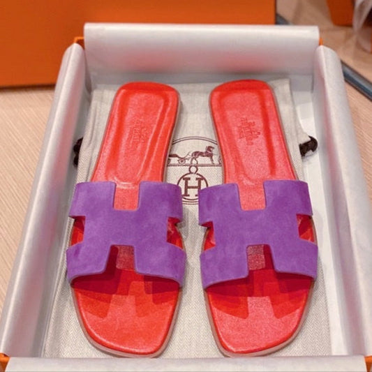0RAN SANDALS IN VIOLET PURPLE SUEDE AND CHERRY RED CALFSKIN - 34