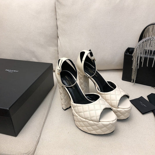 SL JODIE 135 PLATFORM SANDALS WHITE EMBOSSED CALFSKIN - 34