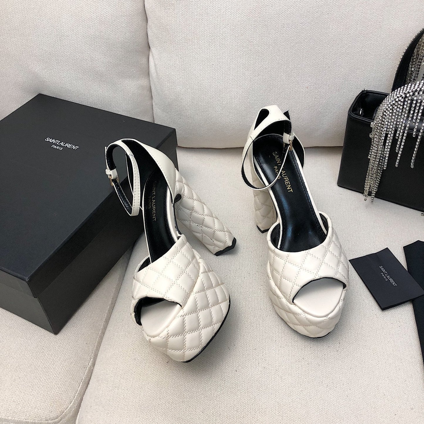 SL JODIE 135 PLATFORM SANDALS WHITE EMBOSSED CALFSKIN - 34