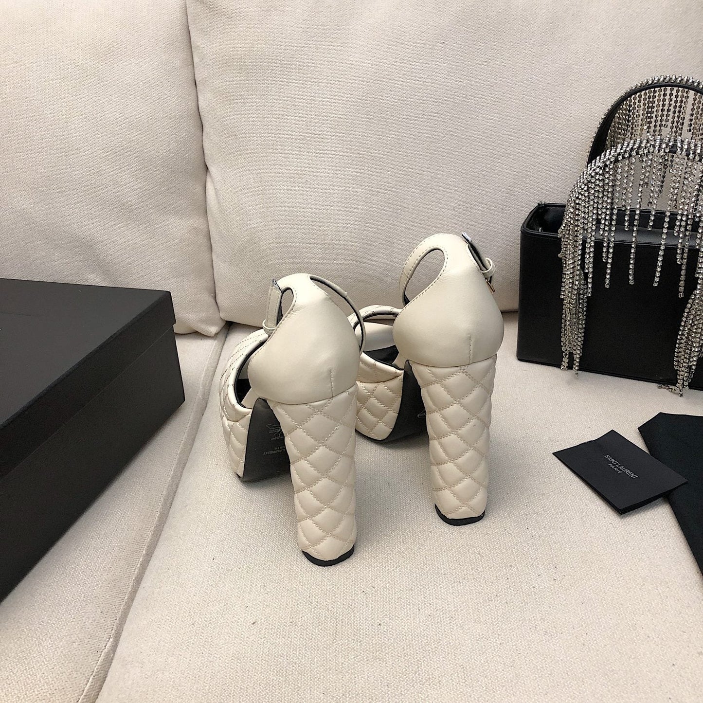 SL JODIE 135 PLATFORM SANDALS WHITE EMBOSSED CALFSKIN - 34