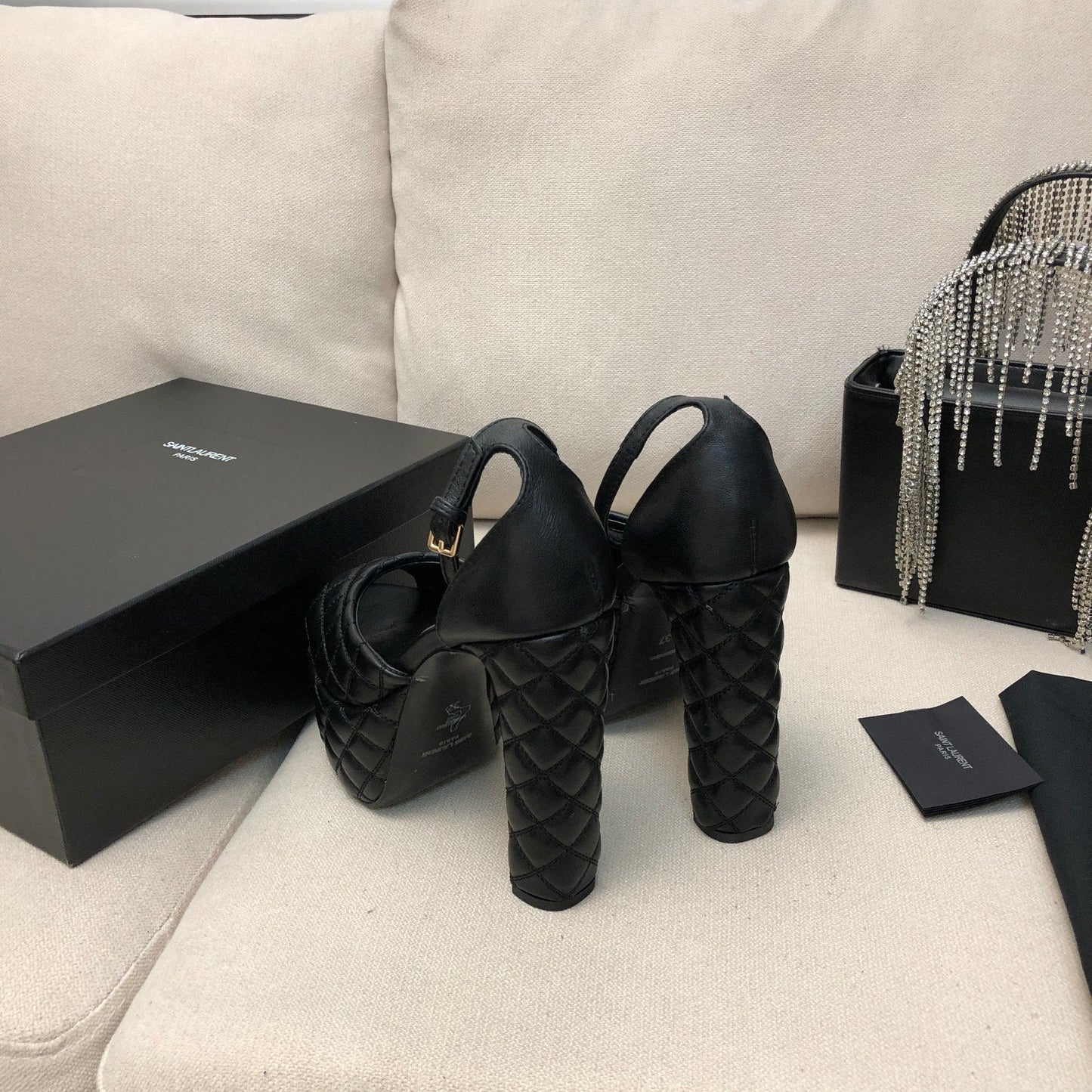 SL JODIE 135 PLATFORM SANDALS BLACK EMBOSSED CALFSKIN - 34