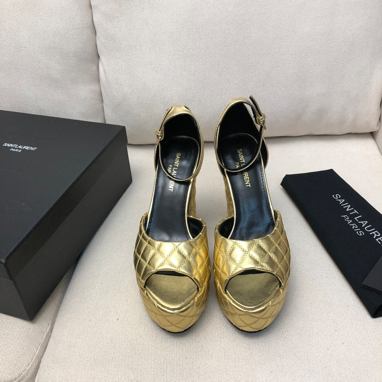 SL JODIE 135 PLATFORM SANDALS GOLD EMBOSSED CALFSKIN - 34