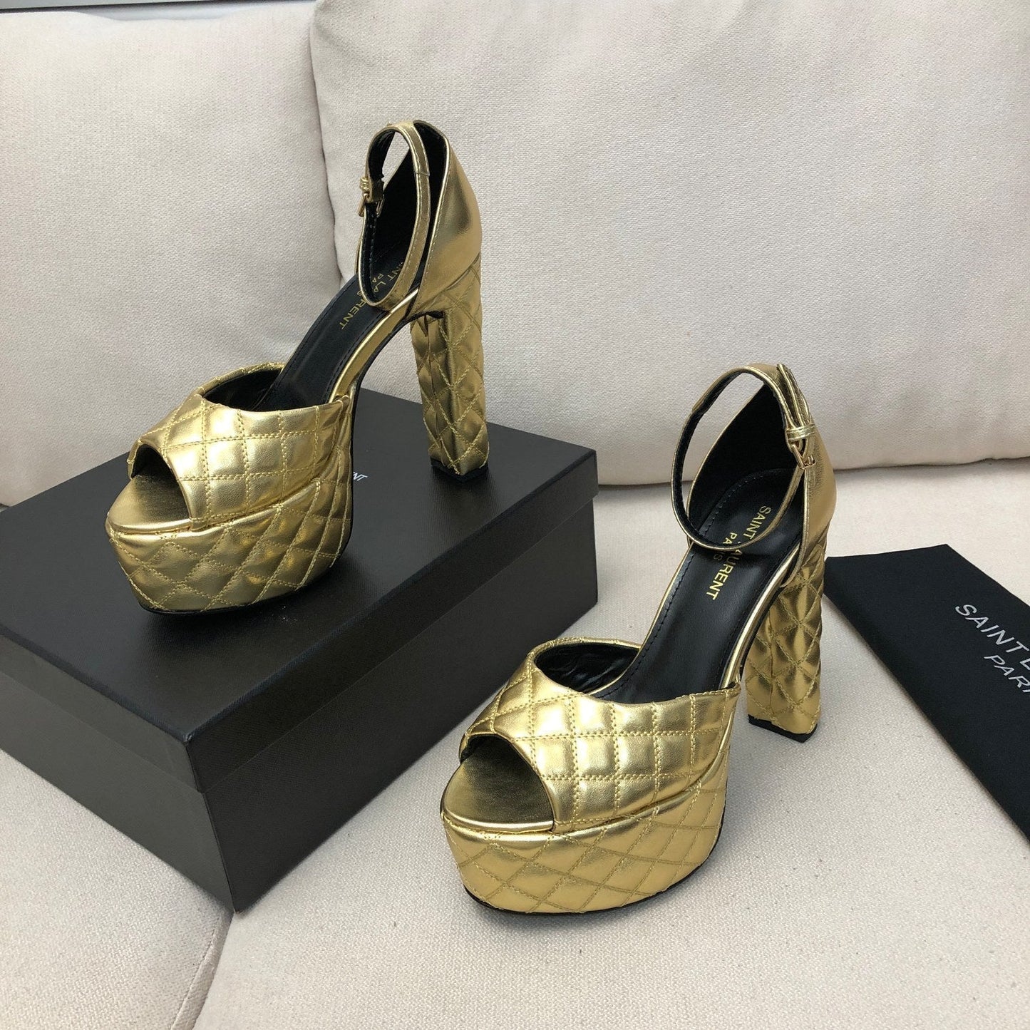 SL JODIE 135 PLATFORM SANDALS GOLD EMBOSSED CALFSKIN - 34